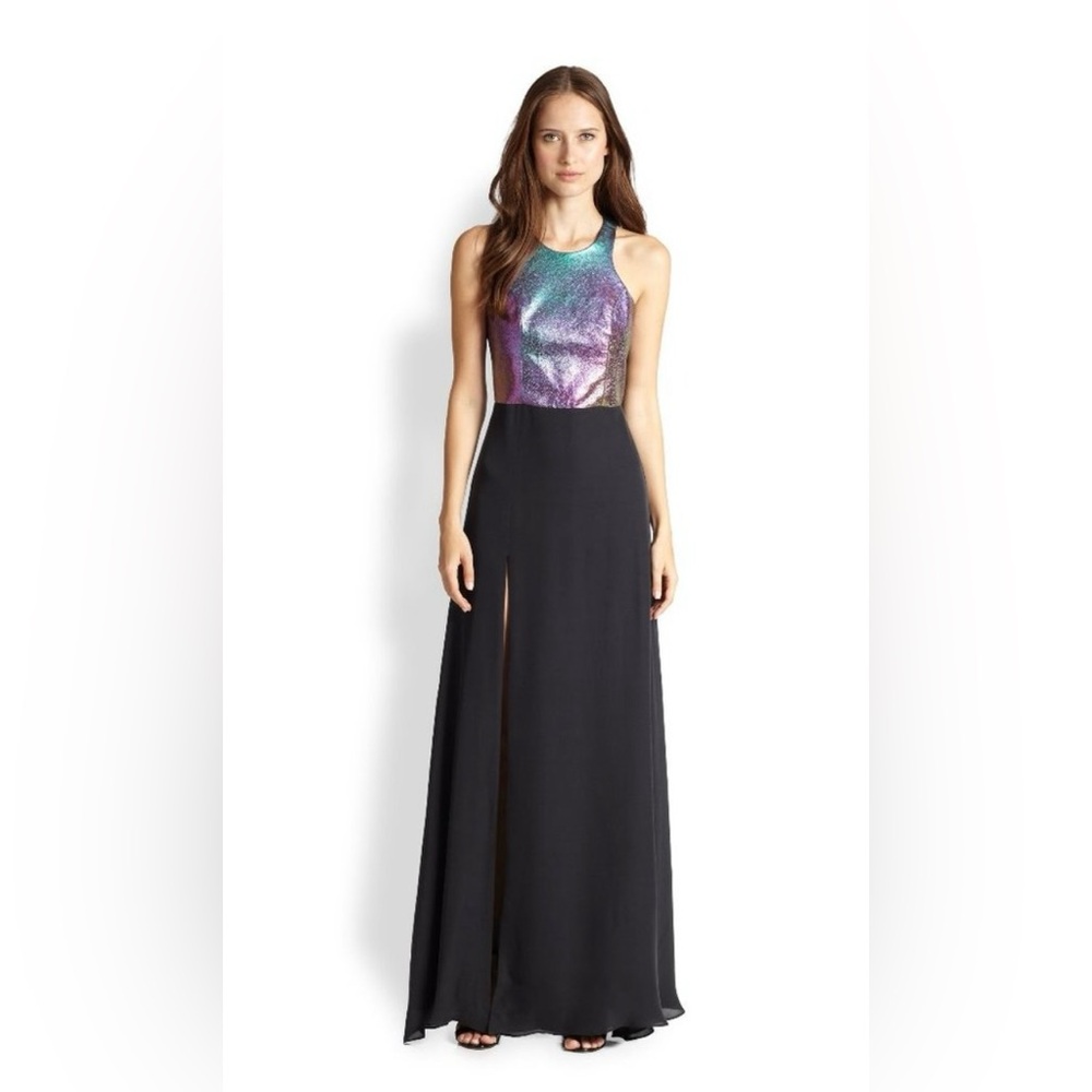 MASON by Michelle Mason Purple Iridescent Lambskin Leather and Silk Gown